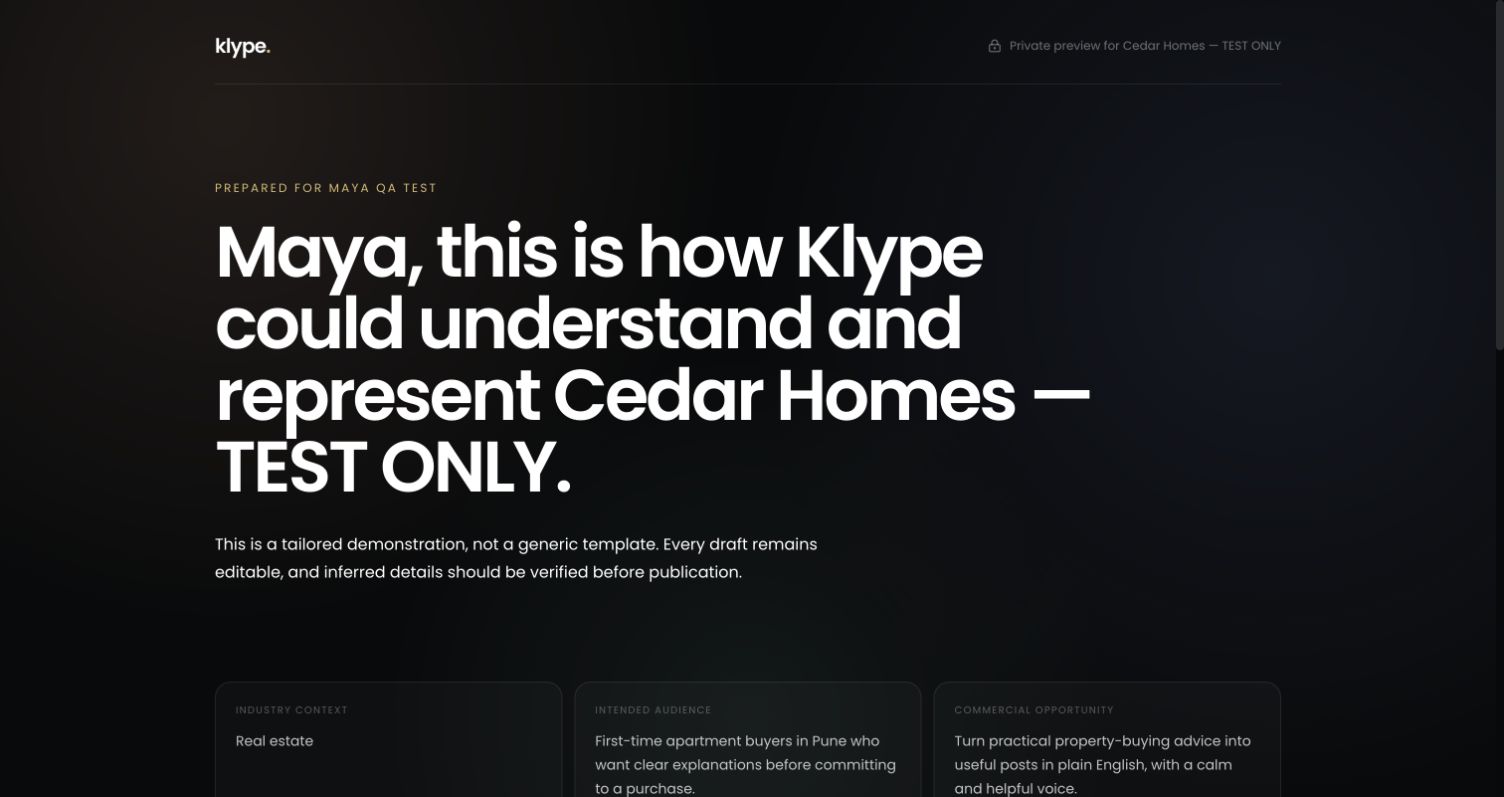 Private previews in the Klype platform
